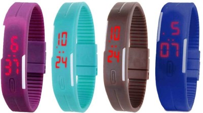 NS18 Silicone Led Magnet Band Combo of 4 Purple, Sky Blue, Brown And Blue Digital Watch  - For Boys & Girls   Watches  (NS18)