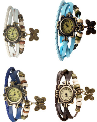 

Kissu Vintage Rakhi Combo of 4 White, Blue, Sky Blue And Brown Watch - For Women