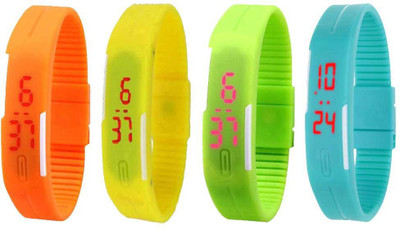 

NS18 Silicone Led Magnet Band Watch Combo of 4 Orange, Yellow, Green And Sky Blue Watch - For Couple