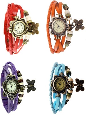 NS18 Vintage Butterfly Rakhi Combo of 4 Red, Purple, Orange And Sky Blue Analog Watch  - For Women   Watches  (NS18)
