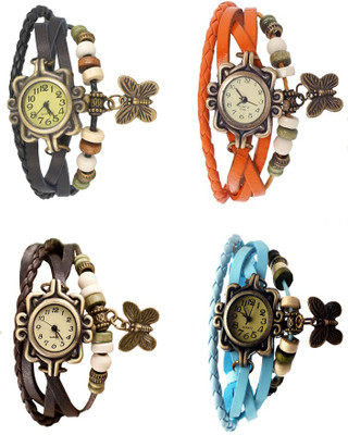 

NS18 Vintage Butterfly Rakhi Combo of 4 Black, Brown, Orange And Sky Blue Watch - For Women