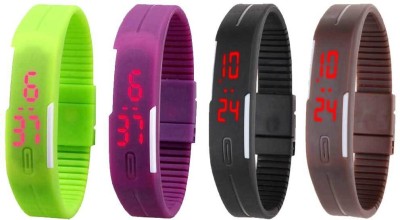NS18 Silicone Led Magnet Band Combo of 4 Green, Purple, Black And Brown Digital Watch  - For Boys & Girls   Watches  (NS18)