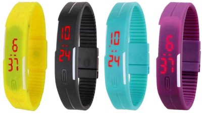 NS18 Silicone Led Magnet Band Watch Combo of 4 Yellow, Black, Sky Blue And Purple Digital Watch  - For Couple   Watches  (NS18)