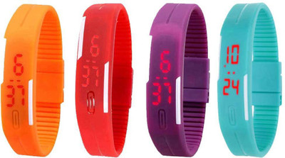 

NS18 Silicone Led Magnet Band Watch Combo of 4 Orange, Red, Purple And Sky Blue Watch - For Couple