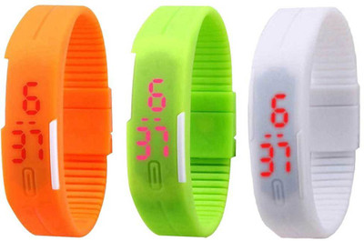 Kissu Led Band Watch Combo of 3 Orange, Green And White Watch - For Couple
