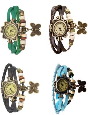 NS18 Vintage Butterfly Rakhi Combo of 4 Green, Black, Brown And Sky Blue Analog Watch  - For Women   Watches  (NS18)