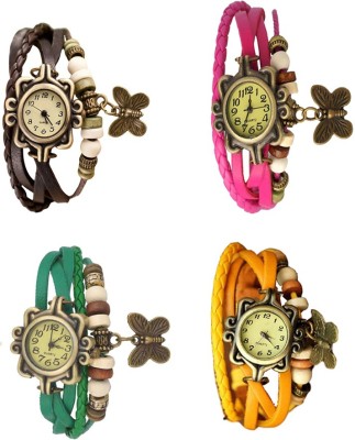 NS18 Vintage Butterfly Rakhi Combo of 4 Brown, Green, Pink And Yellow Analog Watch  - For Women   Watches  (NS18)