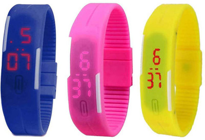 

NS18 Silicone Led Magnet Band Combo of 3 Blue, Pink And Yellow Watch - For Boys & Girls