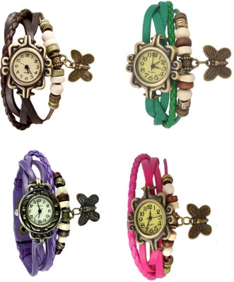 NS18 Vintage Butterfly Rakhi Combo of 4 Brown, Purple, Green And Pink Analog Watch  - For Women   Watches  (NS18)