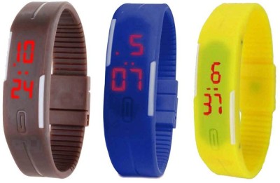 NS18 Silicone Led Magnet Band Combo of 3 Brown, Blue And Yellow Digital Watch  - For Boys & Girls   Watches  (NS18)