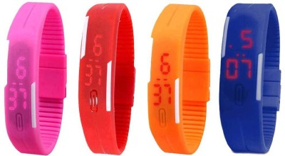 NS18 Silicone Led Magnet Band Combo of 4 Pink, Red, Orange And Blue Digital Watch  - For Boys & Girls   Watches  (NS18)