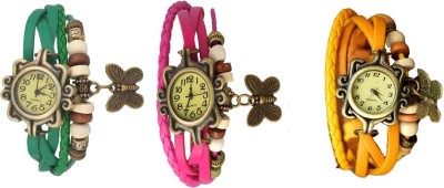 NS18 Vintage Butterfly Rakhi Combo of 3 Green, Pink And Yellow Analog Watch  - For Women   Watches  (NS18)