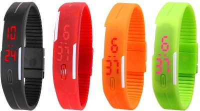 NS18 Silicone Led Magnet Band Combo of 4 Black, Red, Orange And Green Digital Watch  - For Boys & Girls   Watches  (NS18)