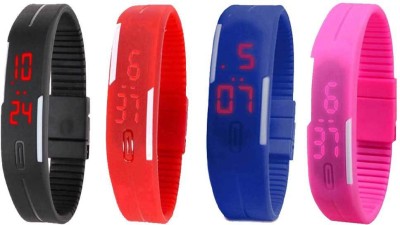 NS18 Silicone Led Magnet Band Combo of 4 Black, Red, Blue And Pink Digital Watch  - For Boys & Girls   Watches  (NS18)