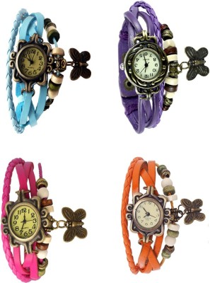 NS18 Vintage Butterfly Rakhi Combo of 4 Sky Blue, Pink, Purple And Orange Analog Watch  - For Women   Watches  (NS18)