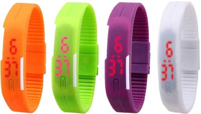 NS18 Silicone Led Magnet Band Combo of 4 Orange, Green, Purple And White Digital Watch  - For Boys & Girls   Watches  (NS18)