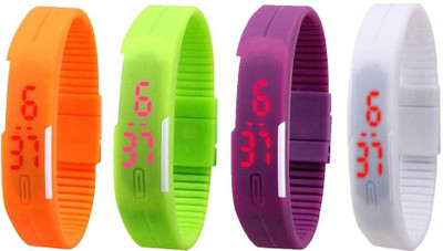 NS18 Silicone Led Magnet Band Combo of 4 Orange, Green, Purple And White Digital Watch  - For Boys & Girls   Watches  (NS18)