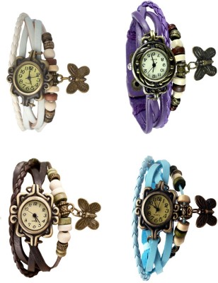 NS18 Vintage Butterfly Rakhi Combo of 4 White, Brown, Purple And Sky Blue Analog Watch  - For Women   Watches  (NS18)