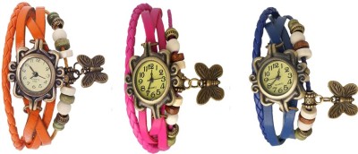 NS18 Vintage Butterfly Rakhi Watch Combo of 3 Orange, Pink And Blue Analog Watch  - For Women   Watches  (NS18)