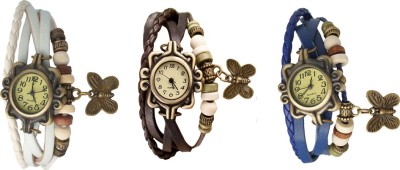 NS18 Vintage Butterfly Rakhi Watch Combo of 3 White, Brown And Blue Analog Watch  - For Women   Watches  (NS18)