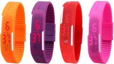 NS18 Silicone Led Magnet Band Watch Combo of 4 Orange, Purple, Red And Pink Digital Watch  - For Couple   Watches  (NS18)