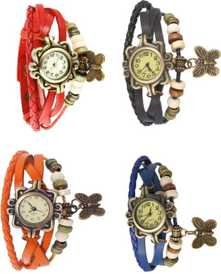 

Kissu Vintage Rakhi Combo of 4 Red, Orange, Black And Blue Watch - For Women