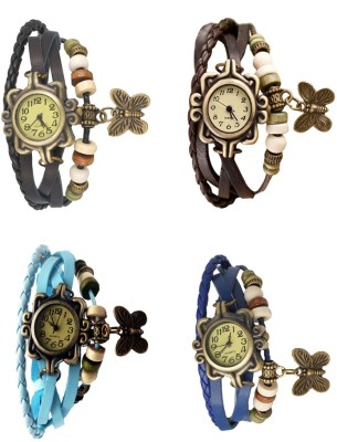 NS18 Vintage Butterfly Rakhi Combo of 4 Black, Sky Blue, Brown And Blue Analog Watch  - For Women   Watches  (NS18)