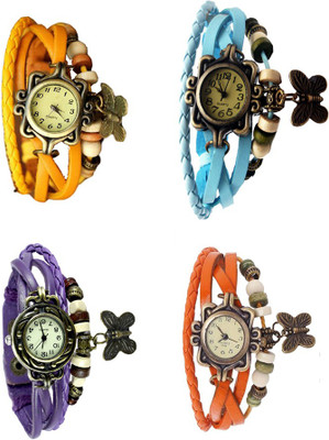 

NS18 Vintage Butterfly Rakhi Combo of 4 Yellow, Purple, Sky Blue And Orange Watch - For Women