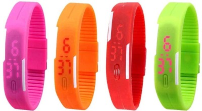 NS18 Silicone Led Magnet Band Combo of 4 Pink, Orange, Red And Green Digital Watch  - For Boys & Girls   Watches  (NS18)