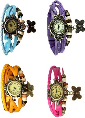 NS18 Vintage Butterfly Rakhi Combo of 4 Sky Blue, Yellow, Purple And Pink Analog Watch  - For Women   Watches  (NS18)