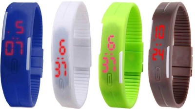 NS18 Silicone Led Magnet Band Combo of 4 Blue, White, Green And Brown Digital Watch  - For Boys & Girls   Watches  (NS18)