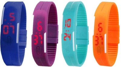 NS18 Silicone Led Magnet Band Combo of 4 Blue, Purple, Sky Blue And Orange Digital Watch  - For Boys & Girls   Watches  (NS18)