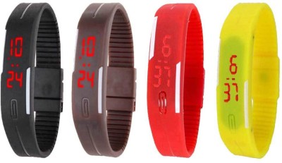 NS18 Silicone Led Magnet Band Combo of 4 Black, Brown, Red And Yellow Digital Watch  - For Boys & Girls   Watches  (NS18)