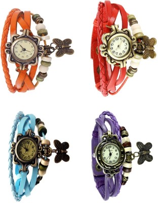 NS18 Vintage Butterfly Rakhi Combo of 4 Orange, Sky Blue, Red And Purple Analog Watch  - For Women   Watches  (NS18)
