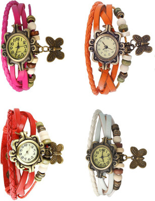 NS18 Vintage Butterfly Rakhi Combo of 4 Pink, Red, Orange And White Analog Watch  - For Women   Watches  (NS18)