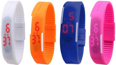 NS18 Silicone Led Magnet Band Combo of 4 White, Orange, Blue And Pink Digital Watch  - For Boys & Girls   Watches  (NS18)