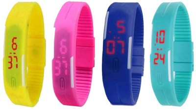 NS18 Silicone Led Magnet Band Watch Combo of 4 Yellow, Pink, Blue And Sky Blue Digital Watch  - For Couple   Watches  (NS18)