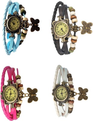 NS18 Vintage Butterfly Rakhi Combo of 4 Sky Blue, Pink, Black And White Analog Watch  - For Women   Watches  (NS18)