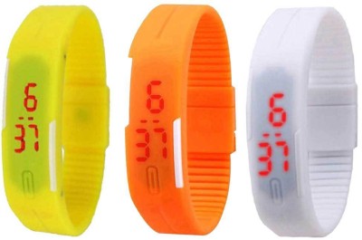 NS18 Silicone Led Magnet Band Combo of 3 Yellow, Orange And White Digital Watch  - For Boys & Girls   Watches  (NS18)