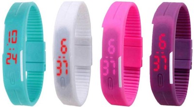 NS18 Silicone Led Magnet Band Watch Combo of 4 Sky Blue, White, Pink And Purple Digital Watch  - For Couple   Watches  (NS18)