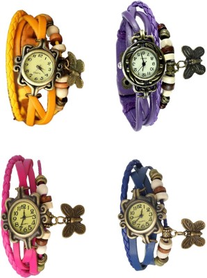 NS18 Vintage Butterfly Rakhi Combo of 4 Yellow, Pink, Purple And Blue Analog Watch  - For Women   Watches  (NS18)