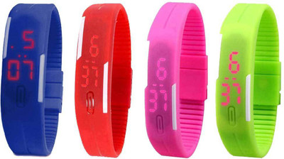 

NS18 Silicone Led Magnet Band Combo of 4 Blue, Red, Pink And Green Watch - For Boys & Girls