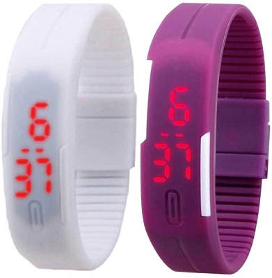 NS18 Silicone Led Magnet Band Set of 2 White And Purple Digital Watch  - For Boys & Girls   Watches  (NS18)