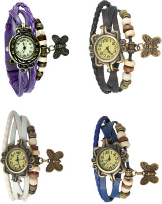 View NS18 Vintage Butterfly Rakhi Combo of 4 Purple, White, Black And Blue Analog Watch  - For Women Wrist Watches Price Online(NS18)