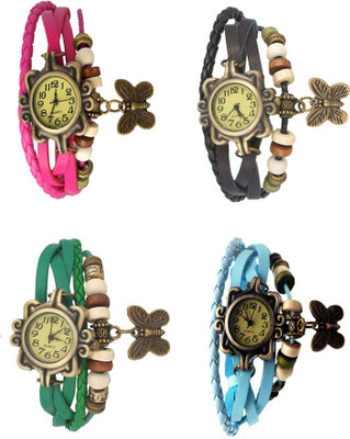 

NS18 Vintage Butterfly Rakhi Combo of 4 Pink, Green, Black And Sky Blue Watch - For Women