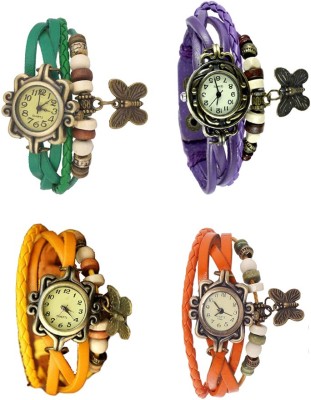 NS18 Vintage Butterfly Rakhi Combo of 4 Green, Yellow, Purple And Orange Analog Watch  - For Women   Watches  (NS18)
