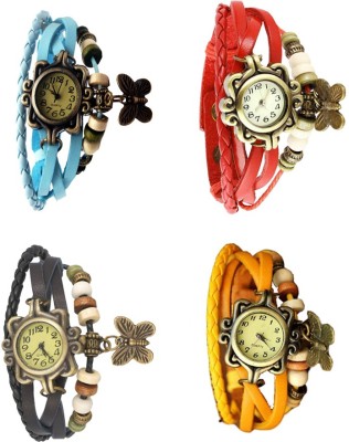 NS18 Vintage Butterfly Rakhi Combo of 4 Sky Blue, Black, Red And Yellow Analog Watch  - For Women   Watches  (NS18)