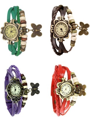 NS18 Vintage Butterfly Rakhi Combo of 4 Green, Purple, Brown And Red Analog Watch  - For Women   Watches  (NS18)