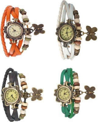 NS18 Vintage Butterfly Rakhi Combo of 4 Orange, Black, White And Green Analog Watch  - For Women   Watches  (NS18)