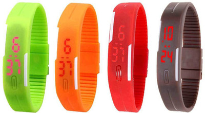 

Kissu Led Magnet Band Combo of 4 Green, Orange, Red And Brown Watch - For Men & Women